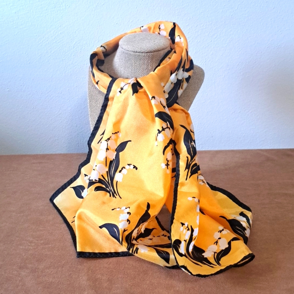 Glentex vintage scarf floral yellow 43" by 13"
